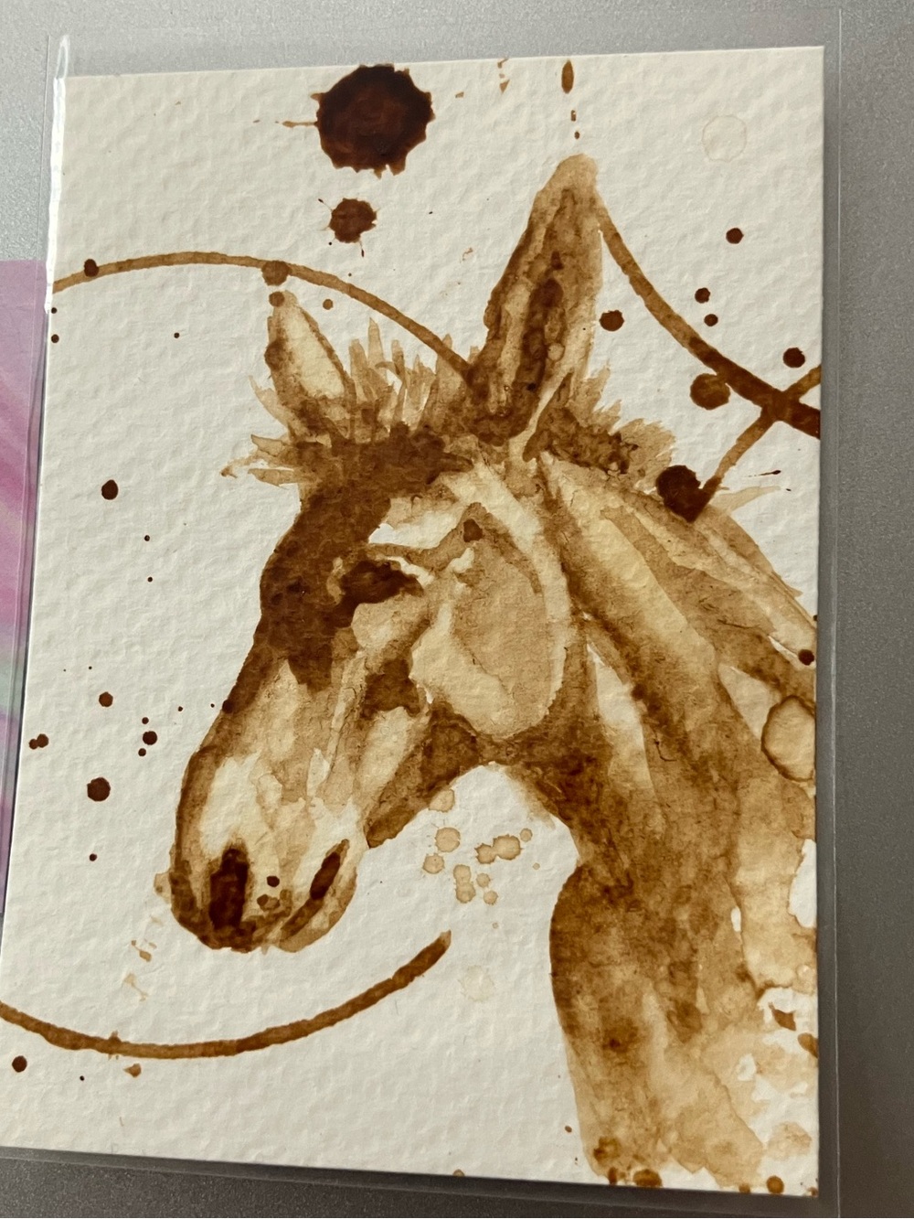Original coffee donkey realism painting mule miniature aceo gift art western USA